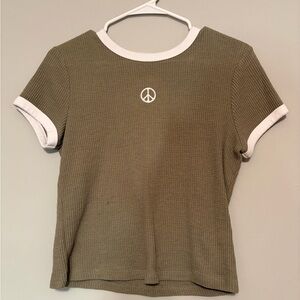 SO Olive Waffle Knit Shirt with White Trim